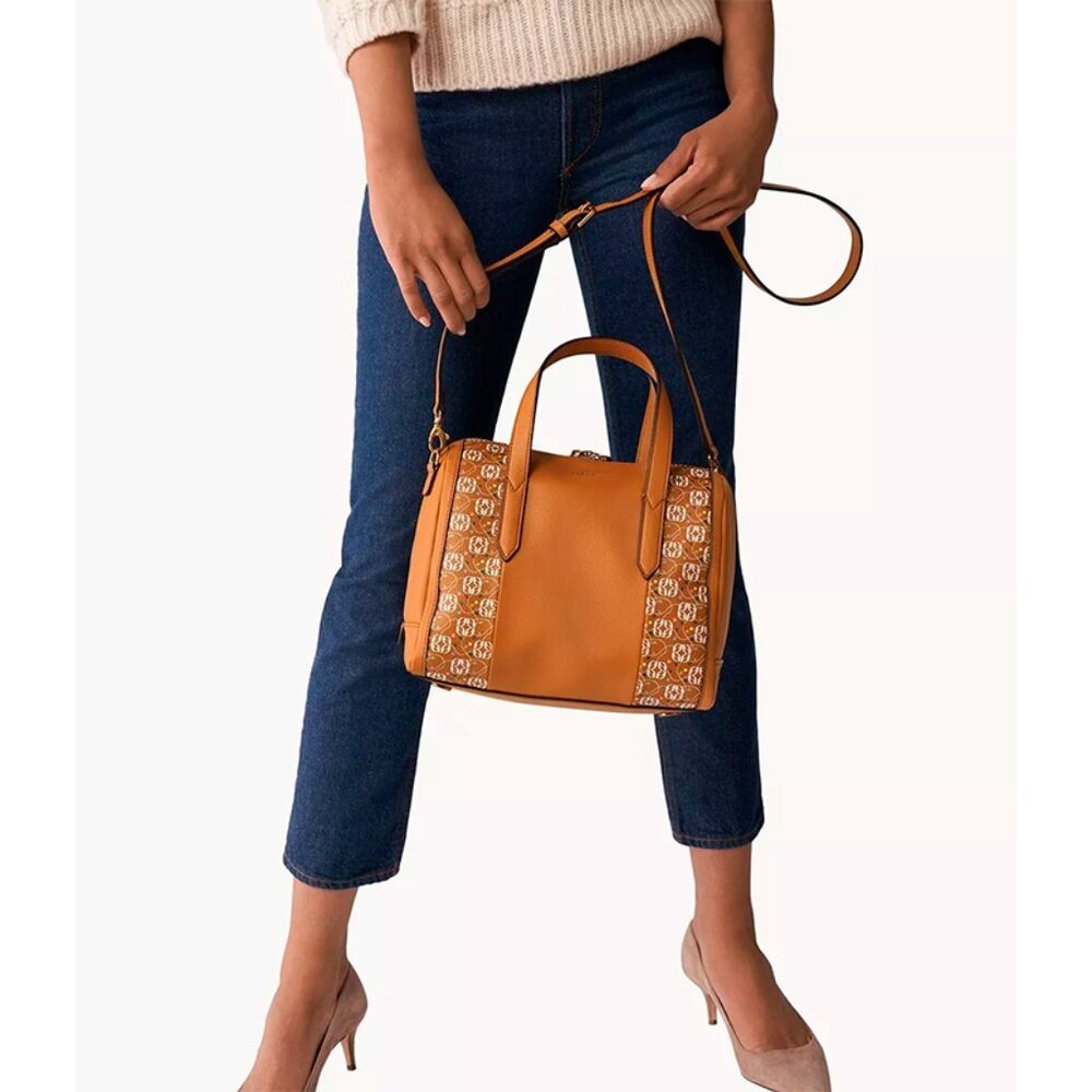 S Fossil Sydney Satchel Tan Logo Crossbody Handbag SHB2952919 NWT $150